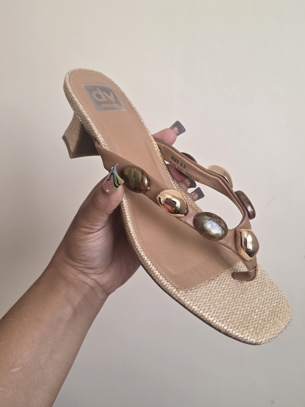 Dolce Vita Beige Tan Embellished Thong Kitten Heels